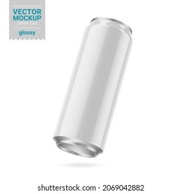 Aluminum drink can with white glossy finish. 500 ml. Low-angle view. Photorealistic packaging mockup template. Contains an accurate mesh to wrap your artwork with the correct envelope distortion