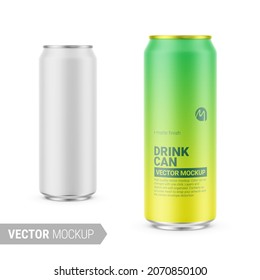 Aluminum drink can with white matte finish. 500 ml. Hi-angle view. Photorealistic packaging mockup template. Contains an accurate mesh to wrap your artwork with the correct envelope distortion