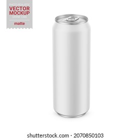 Aluminum drink can with white matte finish. 500 ml. Hi-angle view. Photorealistic packaging mockup template. Contains an accurate mesh to wrap your artwork with the correct envelope distortion