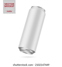 Aluminum drink can with white matte finish. 500 ml. Low-angle view. Photorealistic packaging mockup template. Contains an accurate mesh to wrap your artwork with the correct envelope distortion