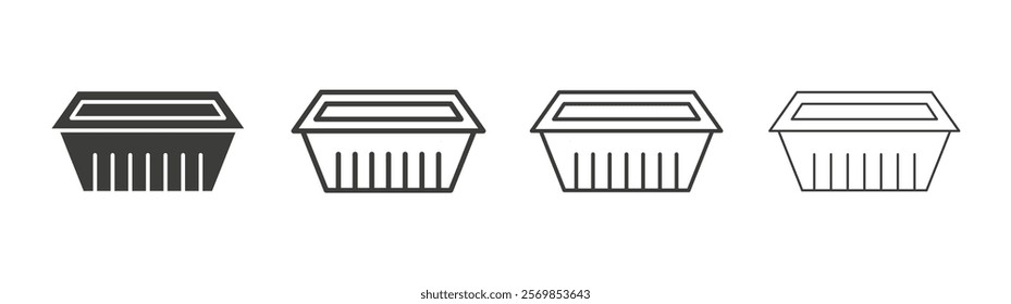 Aluminum foil food container icon flat and linear vector illustration on white background.