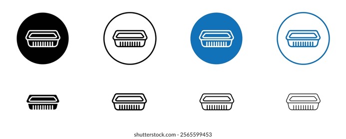 Aluminum foil food container icons in black and blue colors