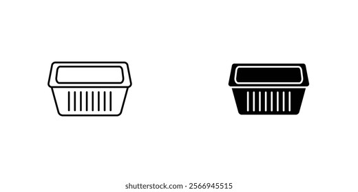 Aluminum foil food container icons. black and white vector set.