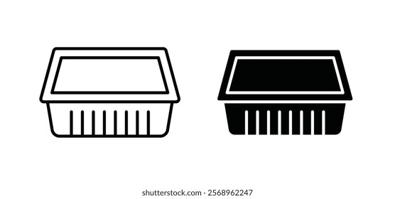 Aluminum foil food container icons in black and white colors