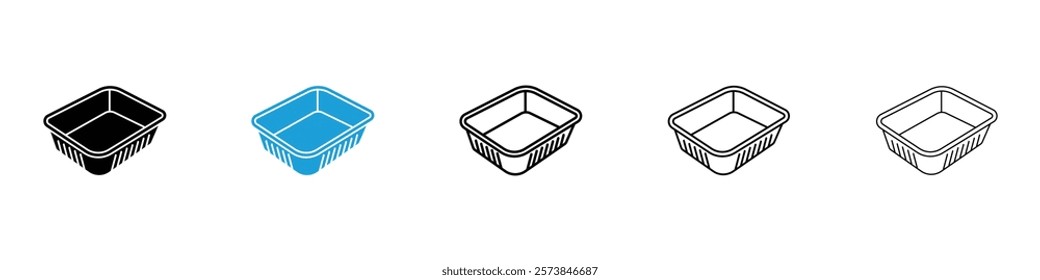 Aluminum foil food container icons in filled and 3 stroke weights