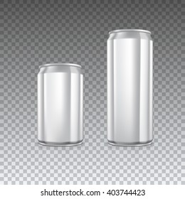 Aluminum metal cans on transparent background. Blank can with copy space, vector illustration for your presentation, posters, cover and other design