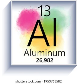 Icono de elemento de tabla periódica de aluminio sobre fondo blanco, ilustración vectorial de estilo acuarela

