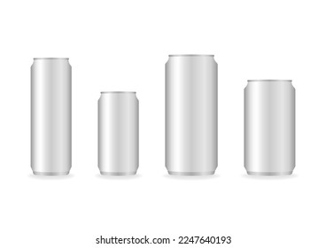 Aluminum realistic can. Metal Beverage Drink Can Mockup. Empty Metal Can for Soda, Beer or Energy Drink. Vector Illustration Isolated on White Background