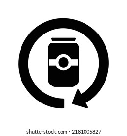 Icono de reciclaje de aluminio en estilo sólido negro