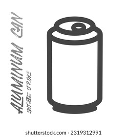 Aluminum soda lemonade beer can icon. Flat outline pictogram. For apps and websites. Metal container with opener. Vector illustration of metallic jar for carbonated drinks. Editable stroke