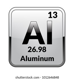 Aluminum symbol.Chemical element of the periodic table on a glossy white background in a silver frame.Vector illustration.