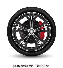 Aluminum wheel car tire disk break style racing on white background vector illustration.