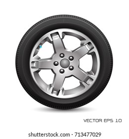 Aluminum wheel car tire on white background vector illustration.