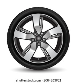 Aluminum wheel car tire style racing grey on white background vector illustration.
