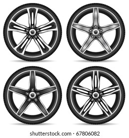 aluminum wheel set - vector illustration