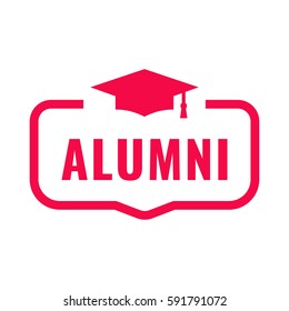 Alumni. Badge With Graduation Hat Icon. Flat Vector Illustration On White Background.