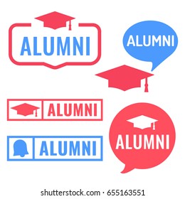 Alumni. Badge, Icon, Sign, Stamp. Flat Vector Set Illustration On White Background.