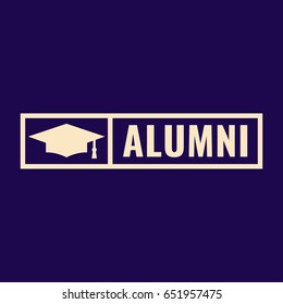 Alumni. Badge Logo, Icon, Symbol, Mark, Stamp. Flat Vector Illustration On Dark Background.