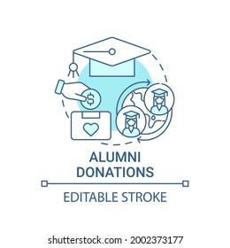 Alumni donations concept icon. Fundraising appeal abstract idea thin line illustration. Donating financial funds to academic institutions. Vector isolated outline color drawing. Editable stroke