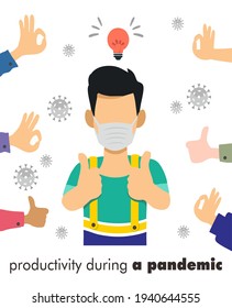 Always be productive and have fresh ideas during COVID-19, including working together during the new normal. This vector is good for banner, posyet or other outdoor promotions 
