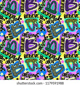 Always Believe hand drawn inspirational lettering.Expressive funky calligraphy ink poster.Handwritten modern brush design for t shirt. Hipster trendy style,urban bright youth textiles sample