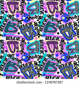 Always Believe hand drawn inspirational lettering.Expressive funky calligraphy ink poster.Handwritten modern brush design for t shirt. Hipster trendy style,urban bright youth textiles sample