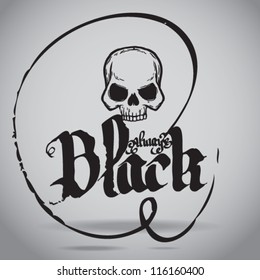 always black. calligraphy sign with skull