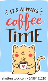 It's always coffee time. Cat holding coffee mug.
