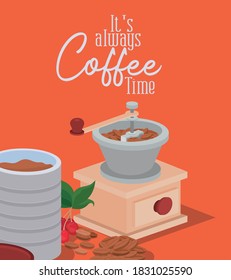 seine immer Kaffeezeitschleifkerben Beeren und Blätterdesign Coffein Frühstück und Getränke Thema Vektorgrafik