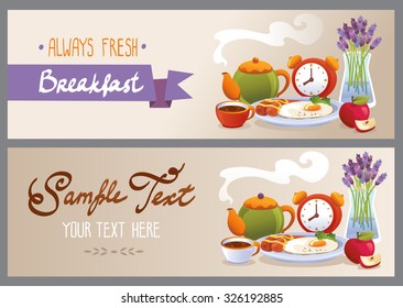 Always Fresh Breakfast. Horisontal banners. Vector illustration
