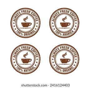 Siempre juego de sellos de café frescos. Ilustración del vector