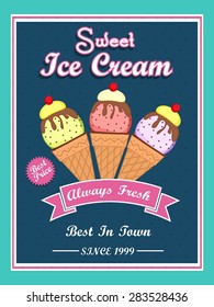 Always fresh, Sweet Ice Cream menu card design with different flavours.