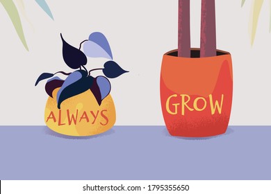 Always grow vector card with potted house plants