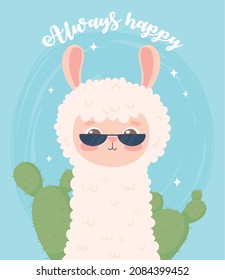always happy cute poster, funny llama with sunglasses