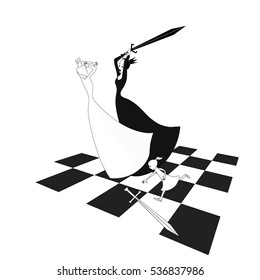 Always hope. Do not despair. White loses, but Pawn becomes a Queen. Vector black and white image.