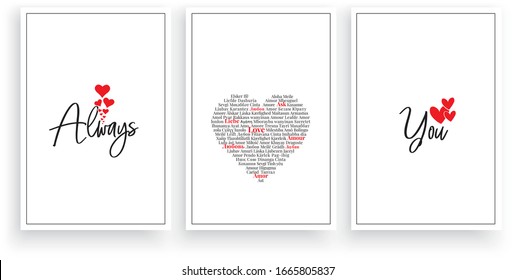 Always love you, vector. Wording design, lettering. Scandinavian minimalist poster design, three pieces art design, wall artwork decor, wall decals. Romantic love quotes