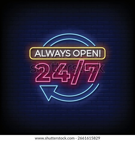 always open neon sign with brick wall background vector