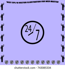 Always time icon, 24/7 vector illustration