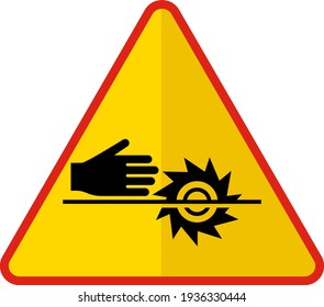 Always Use Safety with Saw Blade Concept, Dont Touch Saw Disc is Runing Vector Icon design, Yellow triangle Industrial signal stock 
