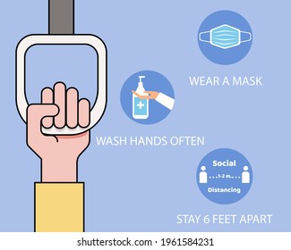Always Wash your hand concept: When you get on the subway. Always wash your hands. Cartoon vector style for your design.