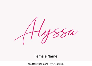Alyssa Woman's Name. Typescript Handwritten Lettering Calligraphy Text on Light Pink Background
