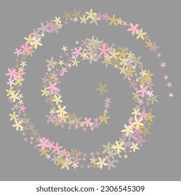 Alyssum stylized flowers vector illustration. Small field bloom shapes scattered. Valentines Day background. Modern flowers Alyssum rustic blossom. Striped petals.