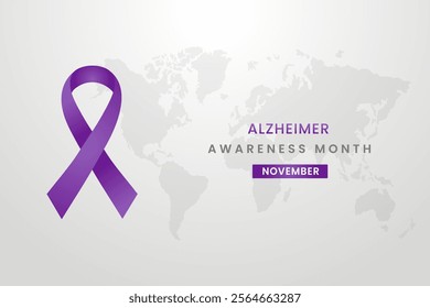 Alzheimer cancer awareness illustration on White background with purple color ribbon.