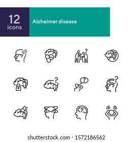 Alzheimer disease line icon set. Brain, bad memory, pills. Health concept. Can be used for topics like mental disorder, senility, symptoms