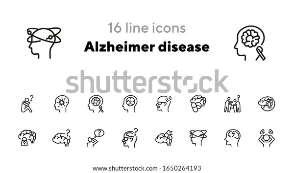 アルツハイマー病株のアイコンセット 脳 悪い記憶 薬 健康のコンセプト 精神障害 老衰 症状などのトピックに使用可能 のベクター画像素材 ロイヤリティフリー