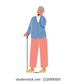 Alzheimer Illness Disease Patient, Senility Concept. Senior Mature Woman Character Suffering From Brain Disease and Memory Loss, Pensive Ol Lady Thinking. Cartoon People Vector Illustration