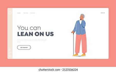 Alzheimer Illness Disease Patient, Senility Landing Page Template. Senior Mature Woman Character Suffering of Brain Disease or Memory Loss, Pensive Ol Lady Thinking. Cartoon People Vector Illustration