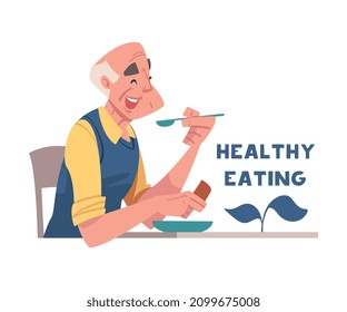 Alzheimer Prevention with Elderly Man Healthy Eating Vector Illustration