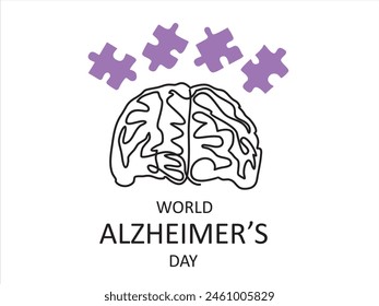 Alzheimer s day simple background, web banner, poster with brain and puzzle. One continuous line drawing background with lettering Alzheimer s day.