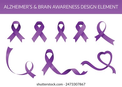 Alzheimers and Brain Awareness design element vector pack. eps 10. flat design ribbon awareness.